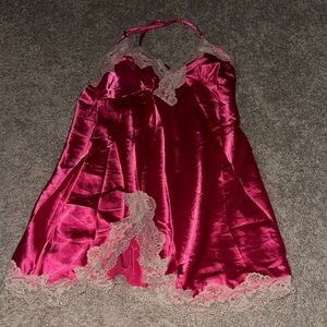 Source Unknown Fuchsia Satin Chemise with Lace